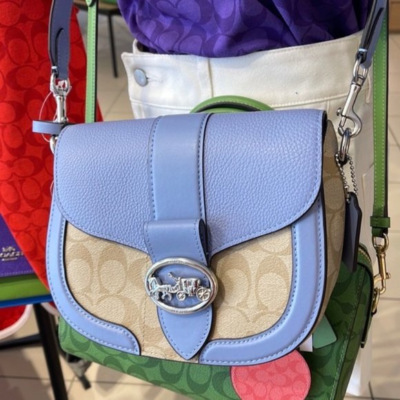 Coach Georgie Saddle Bag In Signature Canvas Light Khaki / Marble Blue - Picture 2 of 16
